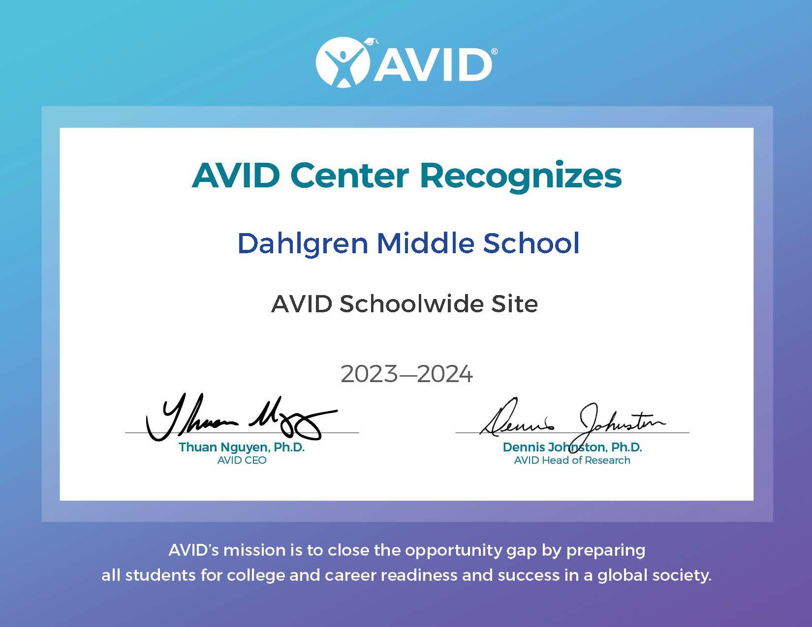 Dahlgren avid certification dahlgren school dodea
